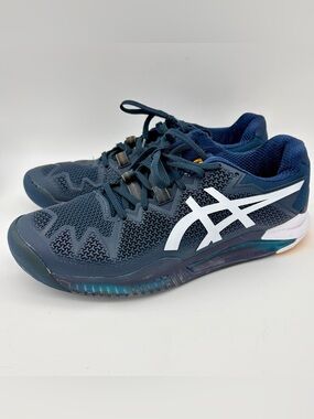 Asics Gel Resolution 8 Tennis Shoes Navy Blue White Mens 7.5 Womens 9.5